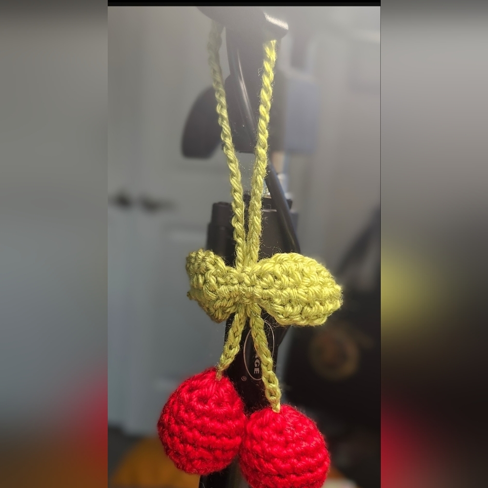 Handcrafted 🍒 Crochet Red Cherry Car Mirror Ornament